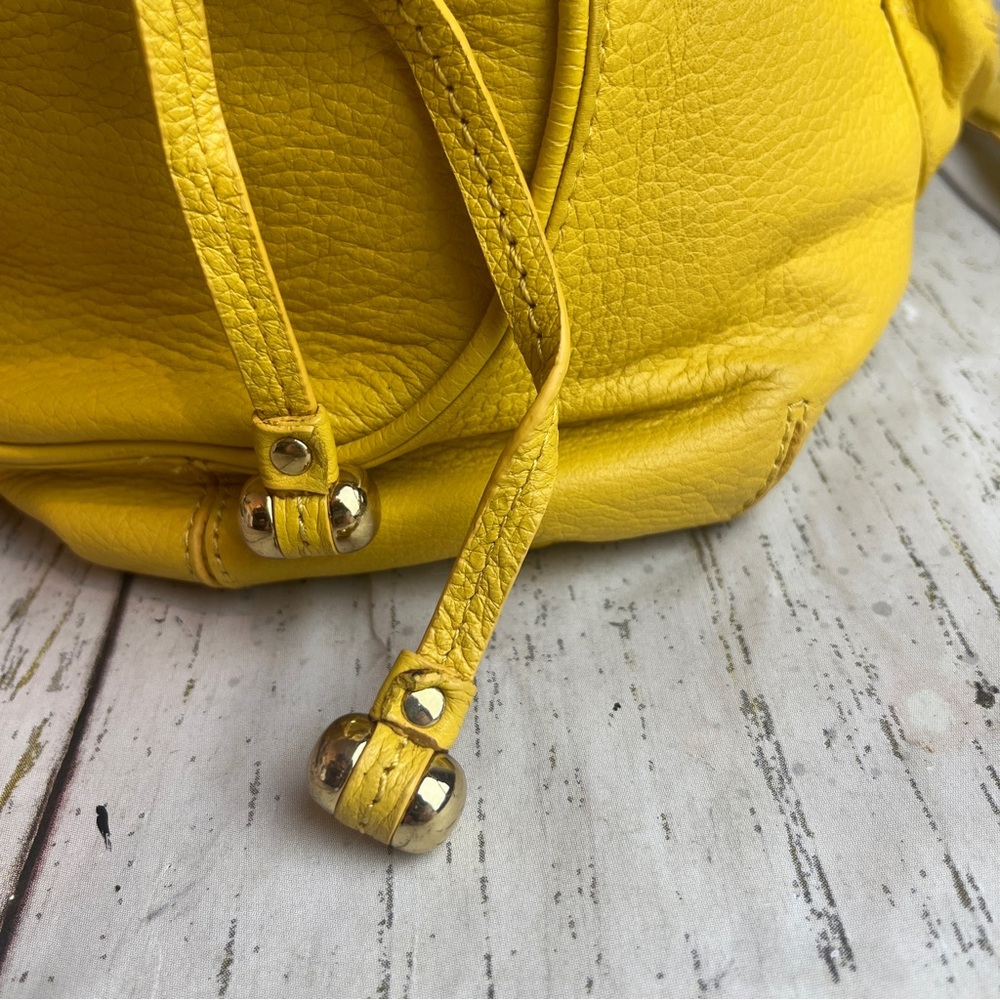 Isaac Mizrahi Live Yellow Pebbled Leather Drawstring Bucket Handbag  Purse Set - Picture 16 of 16